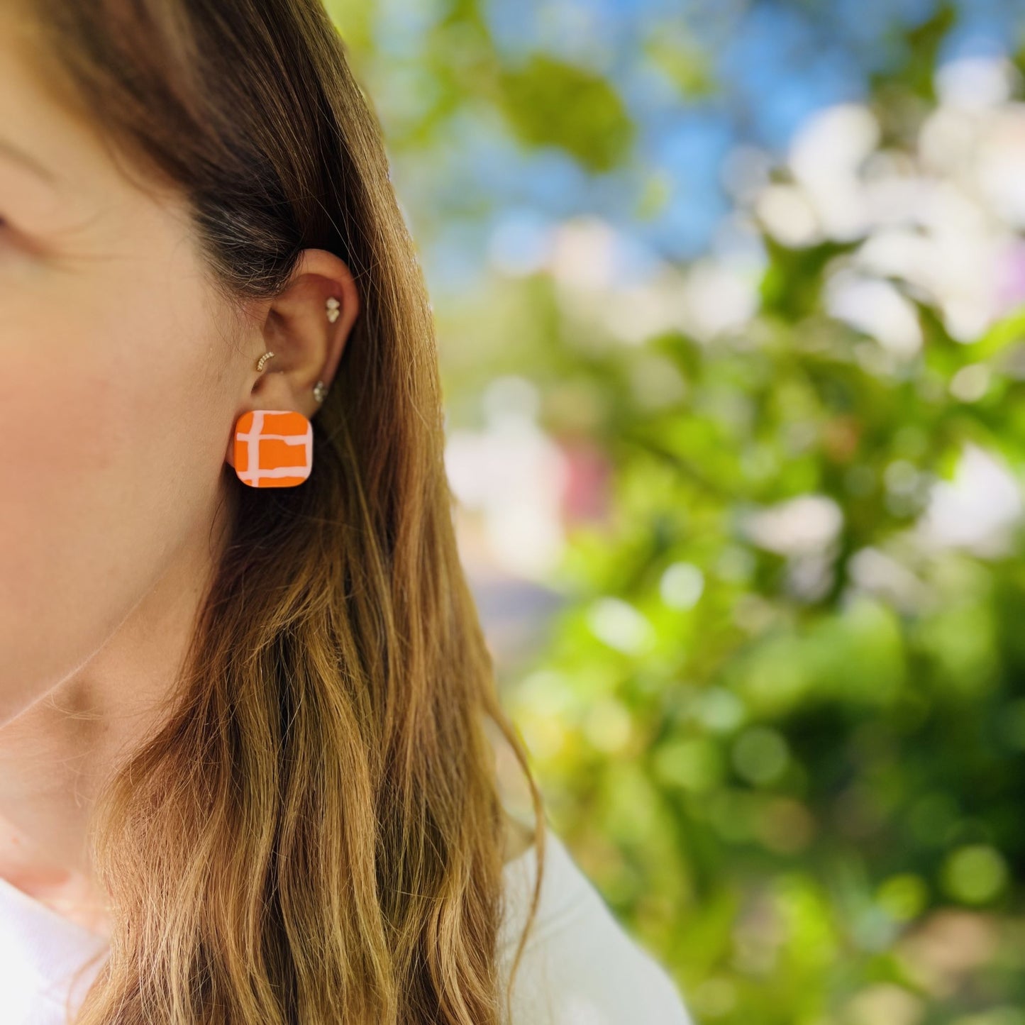 Moly Rectangular Orange & Pink Earrings