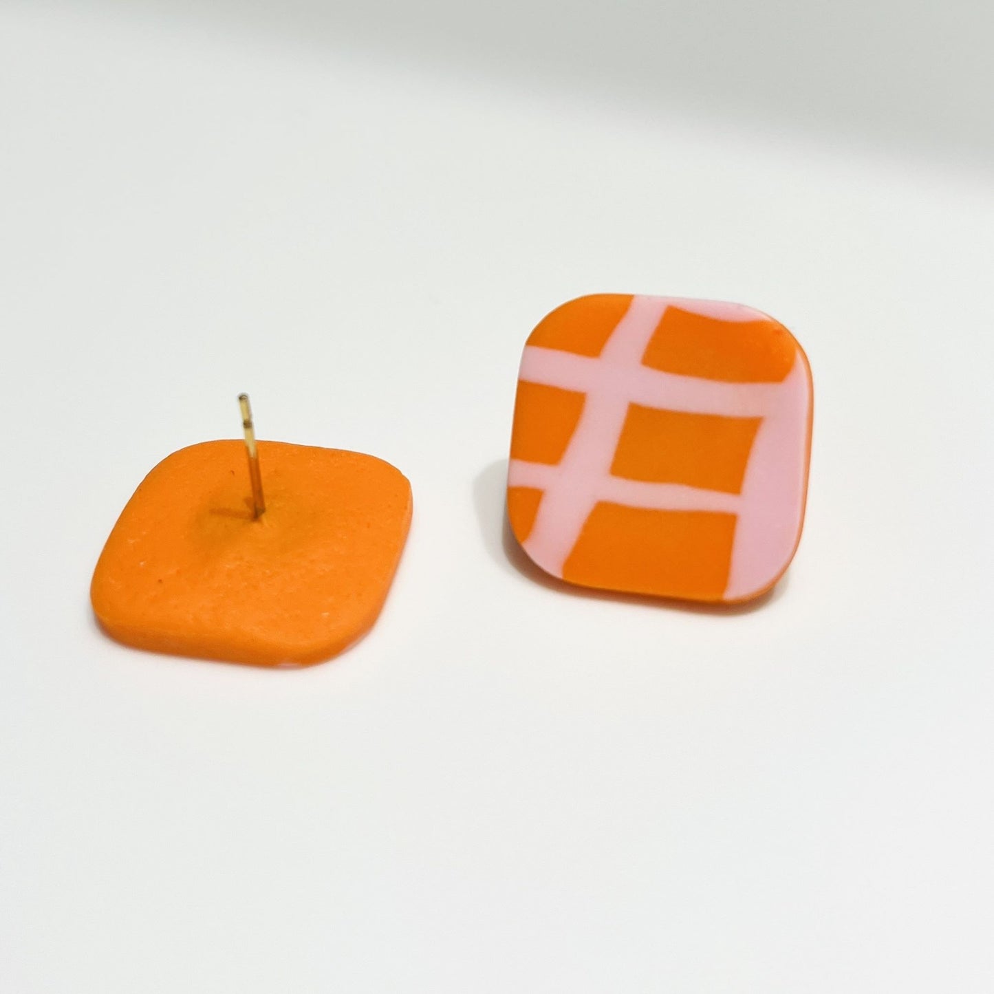 Moly Rectangular Orange & Pink Earrings