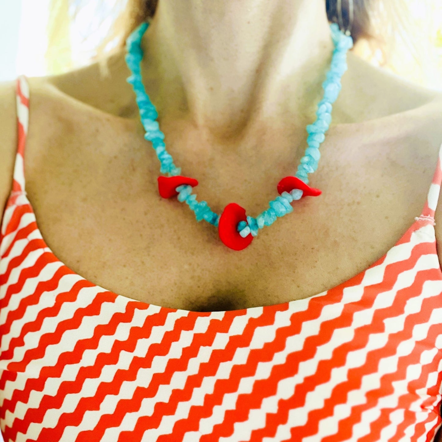 Lepsiron Tharsos Nephrite Light Blue & Red Necklace