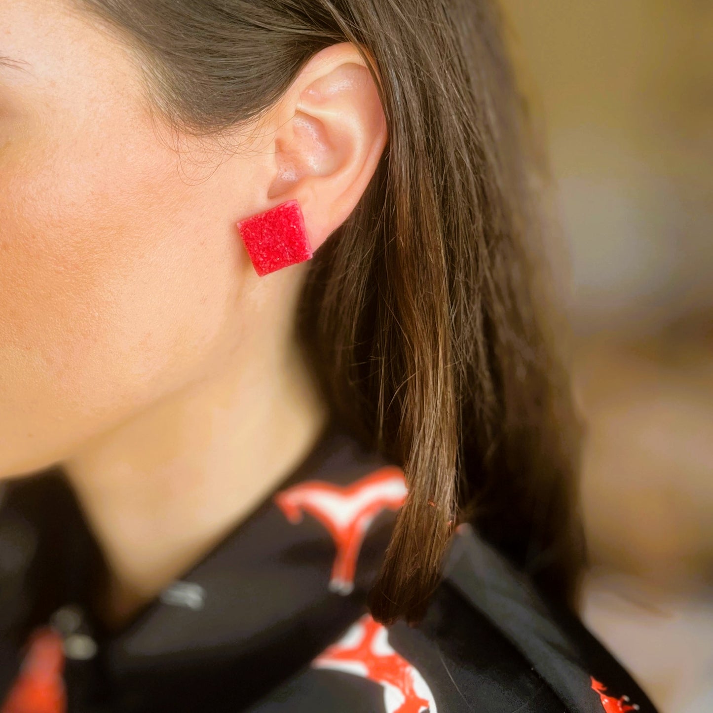 Salis Rectangular Organic Red Earrings