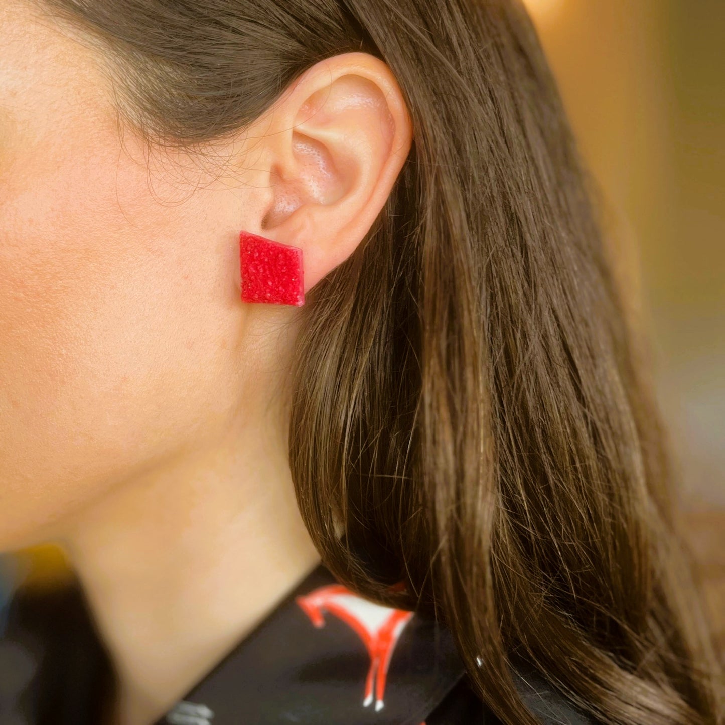 Salis Rectangular Organic Red Earrings