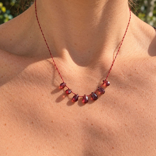 Garnet Seven Drops Necklace